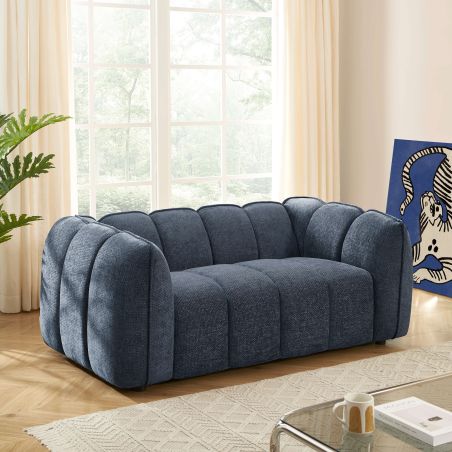 Canapé droit MATILDA 2 places tissu chenille bleu