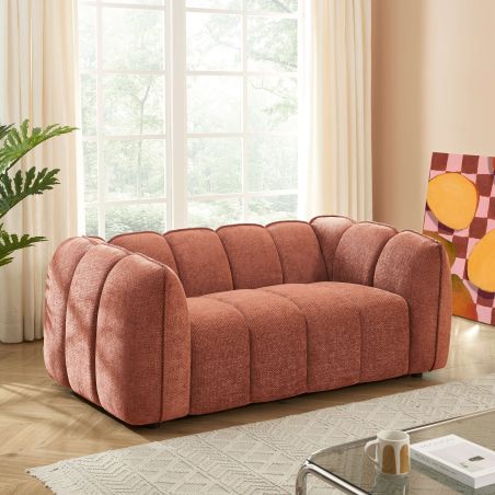 Canapé droit MATILDA 2 places tissu chenille rouge brique