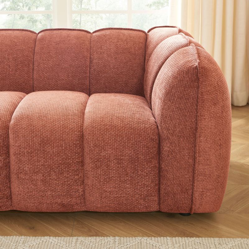 Canapé droit MATILDA 2 places tissu chenille rouge brique