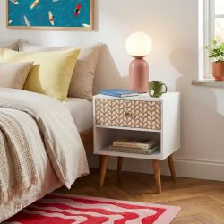 Table de chevet CAPUCINE blanc et effet chêne