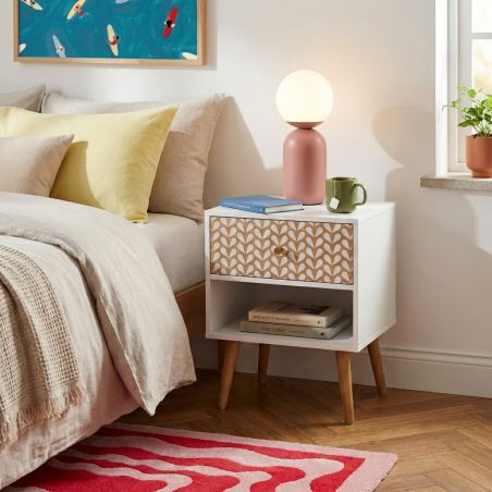 Table de chevet CAPUCINE blanc et effet chêne