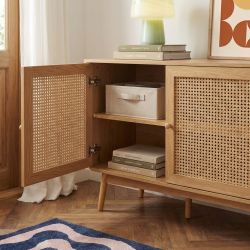 Buffet INES effet chêne et cannage rotin 150cm