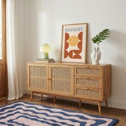 Buffet INES effet chêne et cannage rotin 150cm