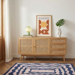 Buffet INES effet chêne et cannage rotin 150cm