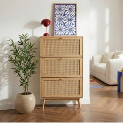 Meuble à chaussures INESeffet chêne et cannage rotin