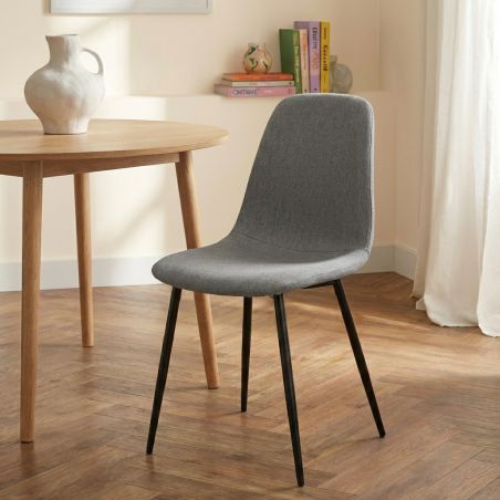 Lot de 4 chaises ESTELLE tissu gris clair pieds métal noir