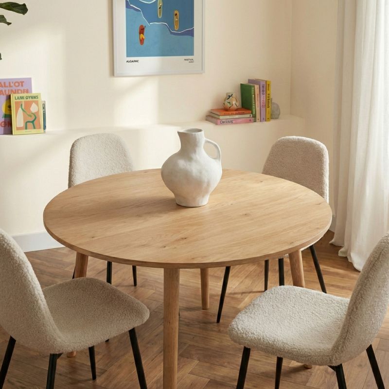 Table à manger ORATELLO ronde placage chêne 120cm