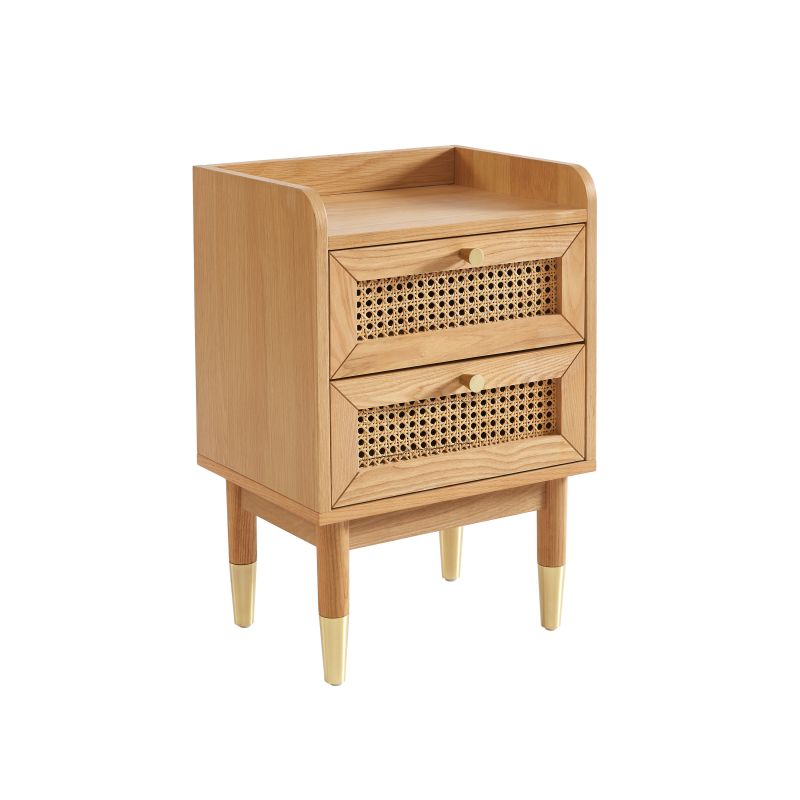 Table de chevet LEON placage chêne et cannage rotin