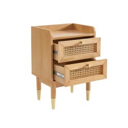 Table de chevet LEON placage chêne et cannage rotin