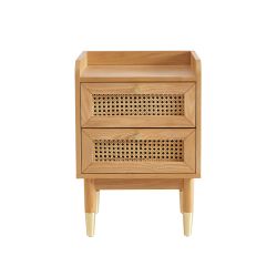 Table de chevet LEON placage chêne et cannage rotin