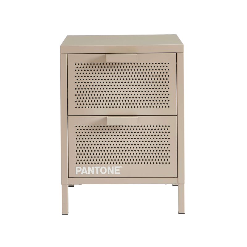 Table de chevet PANTONEmétal taupe double tiroirs 40cm