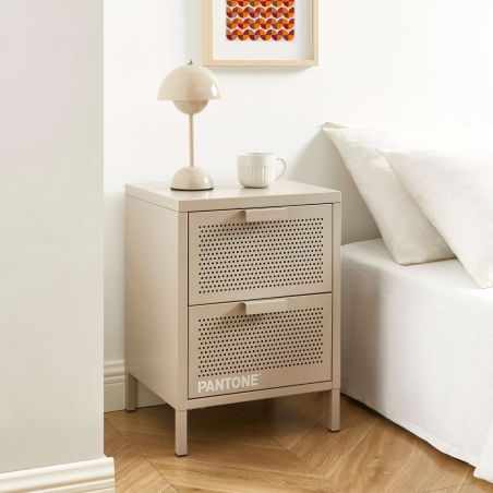 Table de chevet PANTONEmétal taupe double tiroirs 40cm