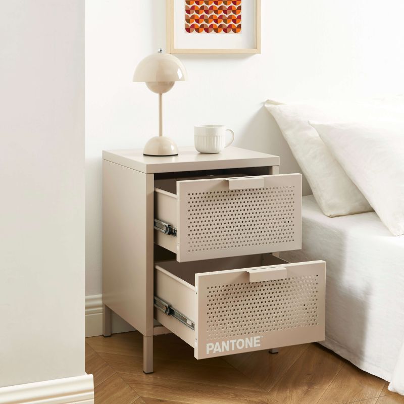 Table de chevet PANTONEmétal taupe double tiroirs 40cm