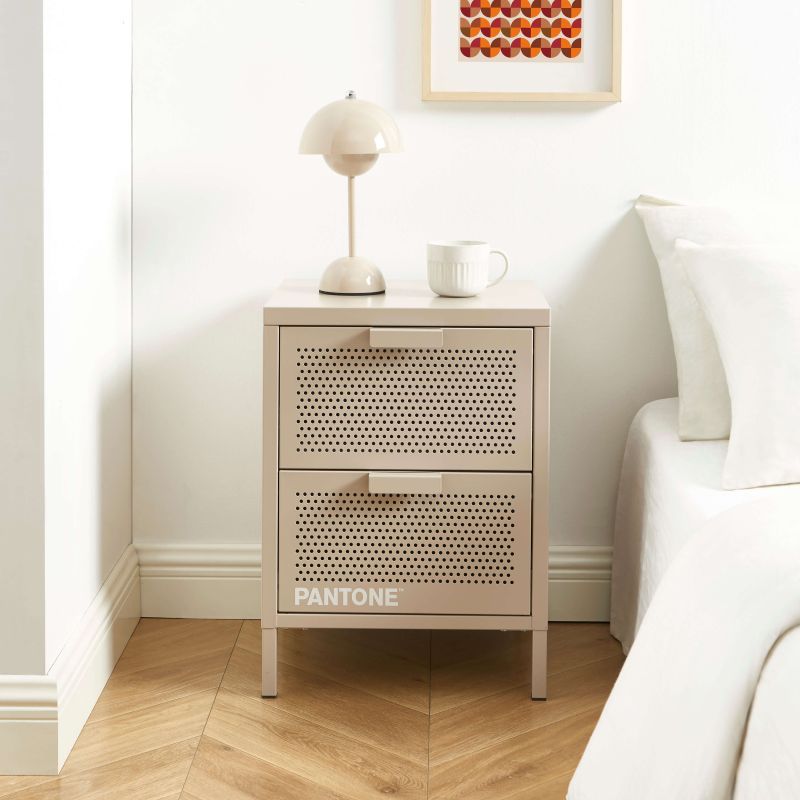 Table de chevet PANTONEmétal taupe double tiroirs 40cm