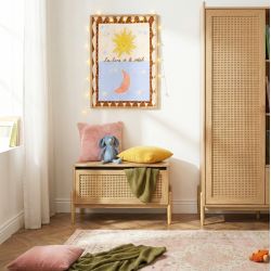 Coffre à jouet PABLO effet chêne et cannage rotin