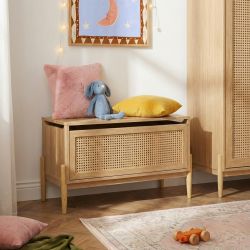 Coffre à jouet PABLO effet chêne et cannage rotin