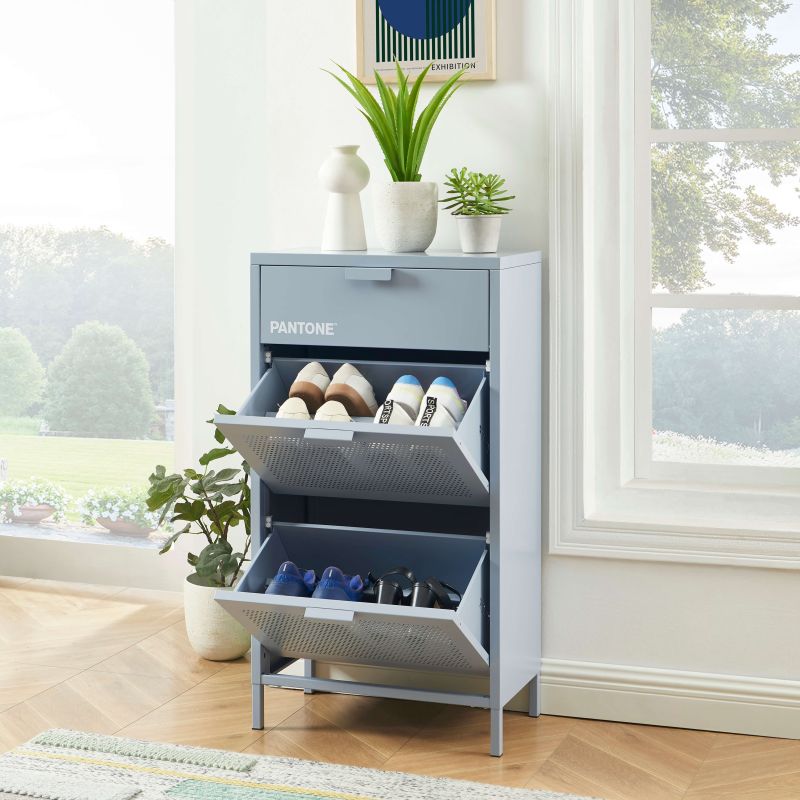 Meuble à chaussures PANTONE métal gris bleu 55cm