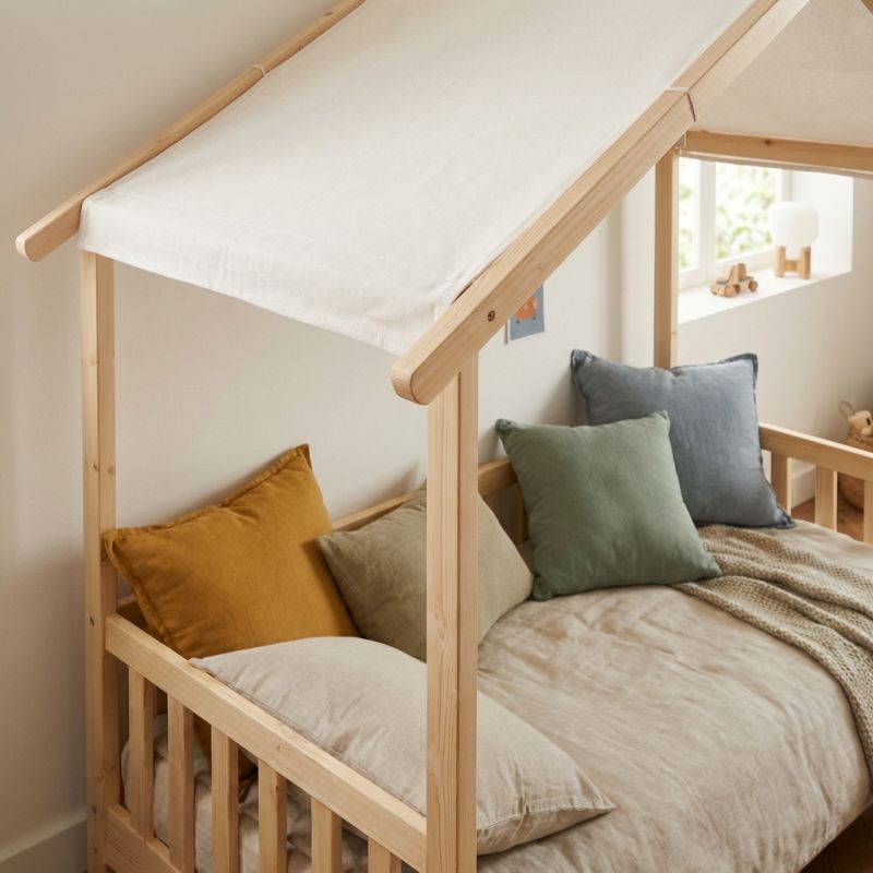 Lit tente avec barrières TINY 70x140 pin massif sommier inclus