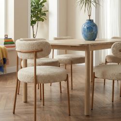 Ensemble repas table SAMOA 180 cm et lot de 6 chaises NOA tissu bouclette beige
