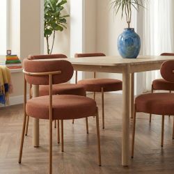 Ensemble repas table SAMOA 180 cm et lot de 6 chaises NOA tissu terracotta