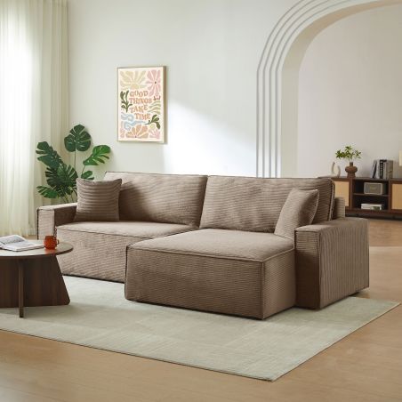 Canapé d'angle convertible et réversible ZOLA 4 places velours côtelé taupe