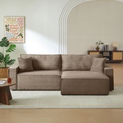 Canapé d'angle convertible et réversible ZOLA 4 places velours côtelé taupe