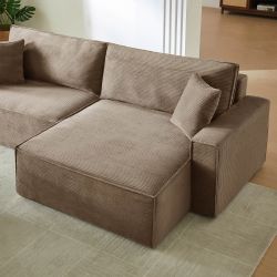 Canapé d'angle convertible et réversible ZOLA 4 places velours côtelé taupe