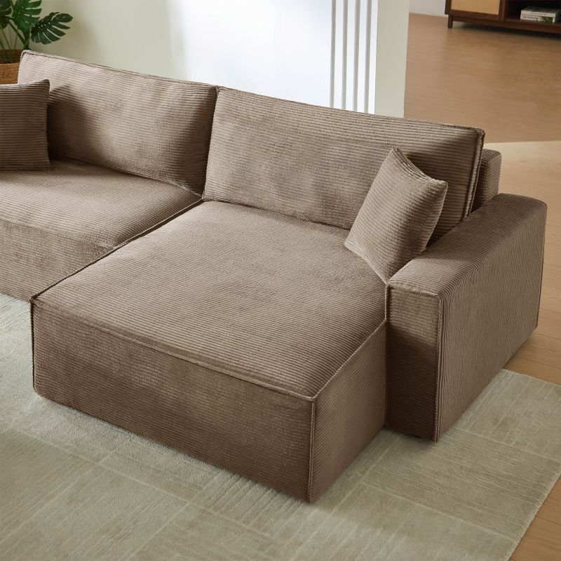 Canapé d'angle convertible et réversible ZOLA 4 places velours côtelé taupe