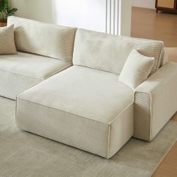 Canapé d'angle convertible et réversible ZOLA 4 places velours côtelé beige