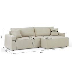 Canapé d'angle convertible et réversible ZOLA 4 places velours côtelé beige