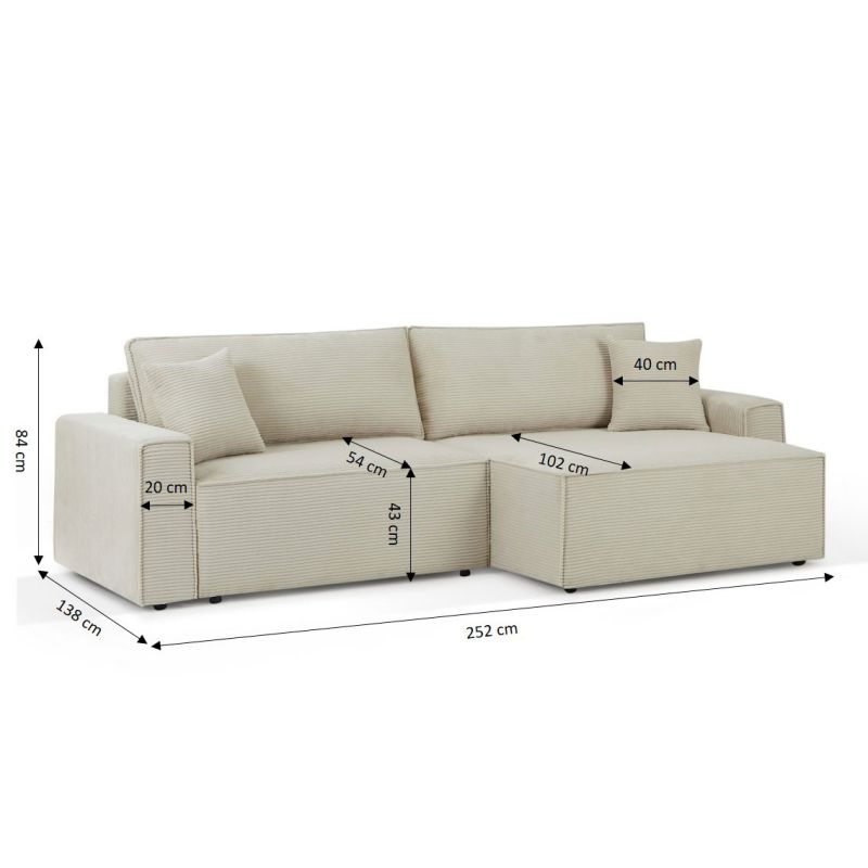 Canapé d'angle convertible et réversible ZOLA 4 places velours côtelé beige