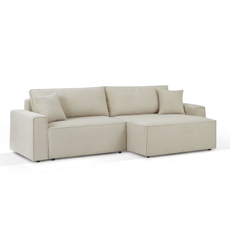 Canapé d'angle convertible et réversible ZOLA 4 places velours côtelé beige