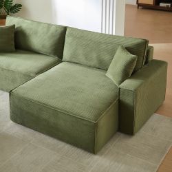 Canapé d'angle convertible et réversible ZOLA 4 places velours côtelé vert