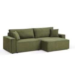 Canapé d'angle convertible et réversible ZOLA 4 places velours côtelé vert