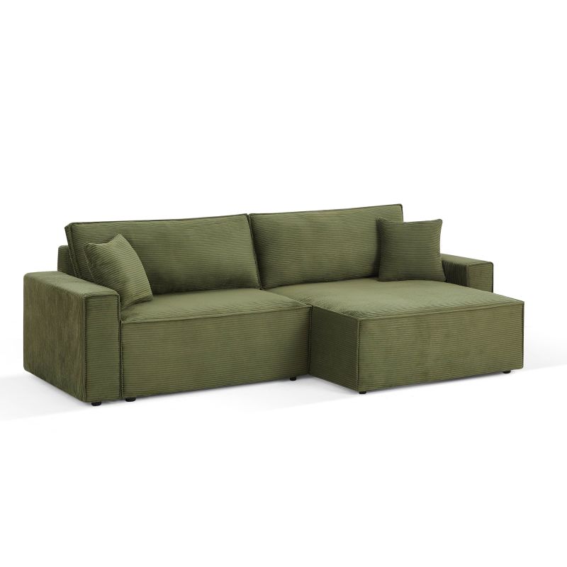 Canapé d'angle convertible et réversible ZOLA 4 places velours côtelé vert