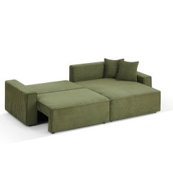 Canapé d'angle convertible et réversible ZOLA 4 places velours côtelé vert
