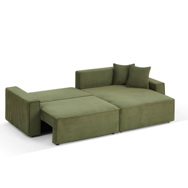 Canapé d'angle convertible et réversible ZOLA 4 places velours côtelé vert