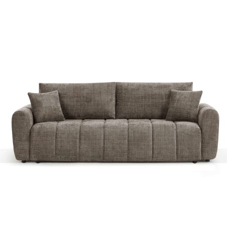 Canapé droit convertible JONEA 3 places tissu texturé marron