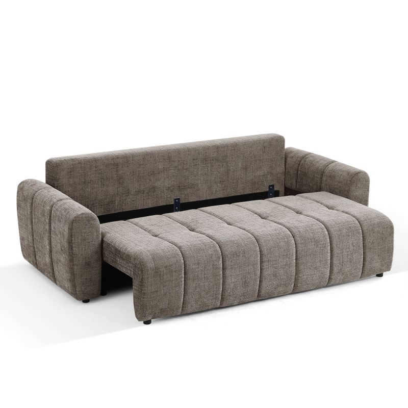 Canapé droit convertible JONEA 3 places tissu texturé marron