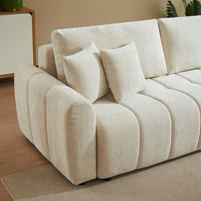 Canapé droit convertible JONEA 3 places tissu texturé beige