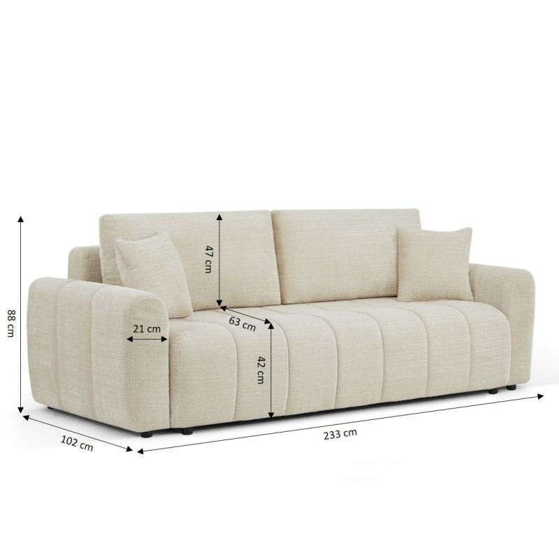 Canapé droit convertible JONEA 3 places tissu texturé beige