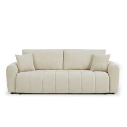 Canapé droit convertible JONEA 3 places tissu texturé beige