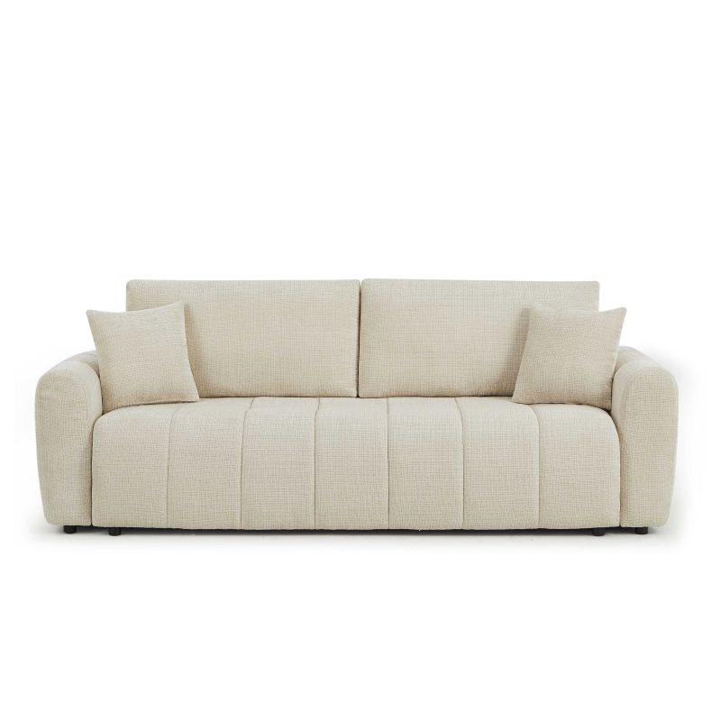 Canapé droit convertible JONEA 3 places tissu texturé beige