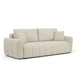 Canapé droit convertible JONEA 3 places tissu texturé beige