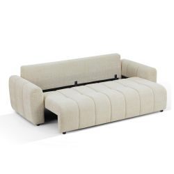 Canapé droit convertible JONEA 3 places tissu texturé beige