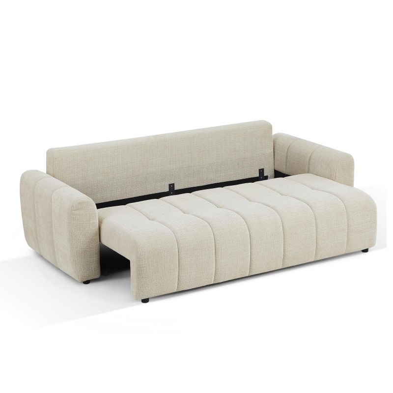 Canapé droit convertible JONEA 3 places tissu texturé beige