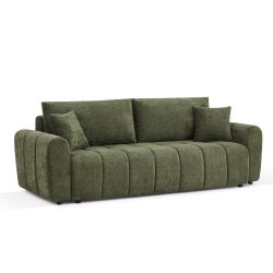 Canapé droit convertible JONEA 3 places tissu texturé vert