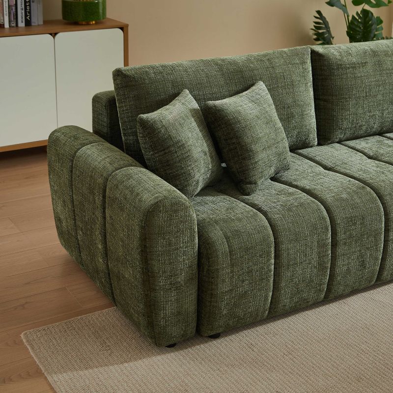 Canapé droit convertible JONEA 3 places tissu texturé vert