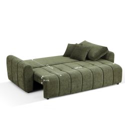 Canapé droit convertible JONEA 3 places tissu texturé vert