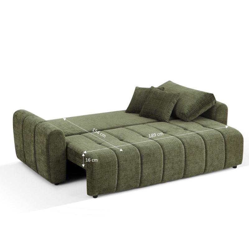 Canapé droit convertible JONEA 3 places tissu texturé vert
